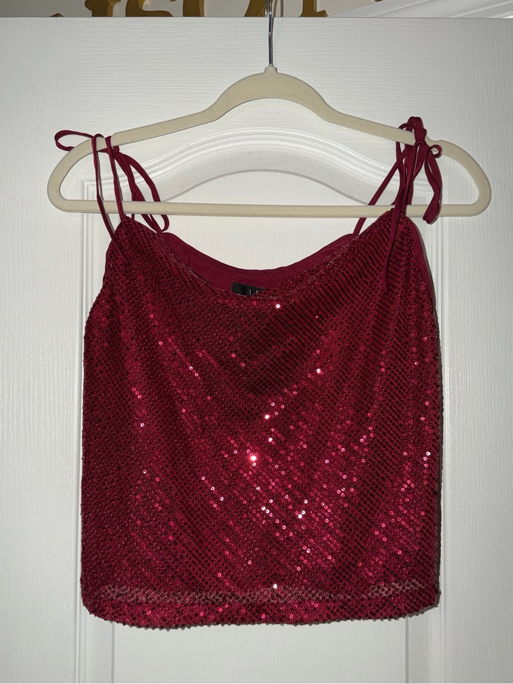 Lulus Women’s Sequin Cowl Neck Tank Top - Burgundy / Maroon Size XS
